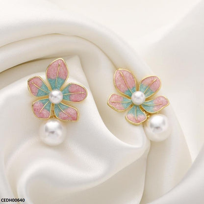 Gradient Flower Pearl Drop Earrings - CEDH00640 LSH