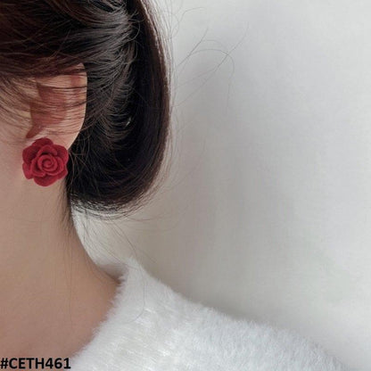 Velvet Red Rose Mini Stud Earrings - CETH461 ZHL