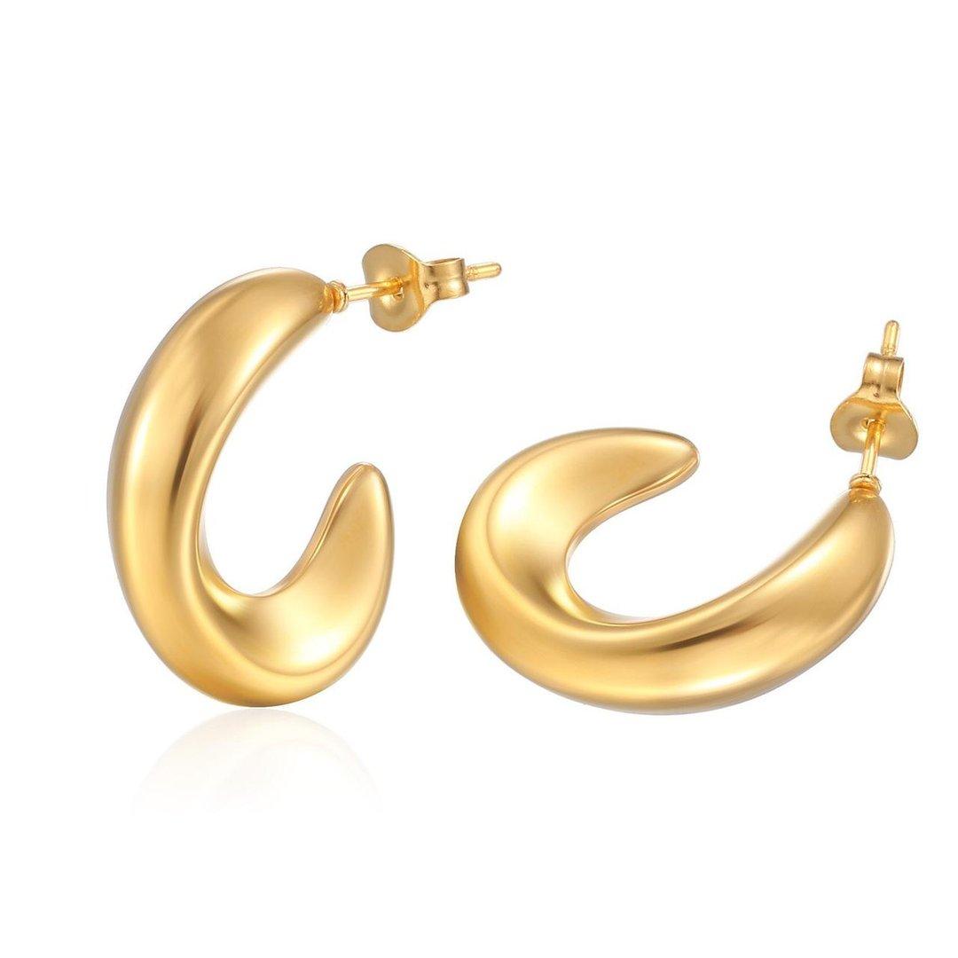 C Shape Earrings Hoops Pair - TEHH383 YYE