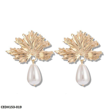 Leaf Pearl Drop Earrings Pair - CEDH153 ZLX