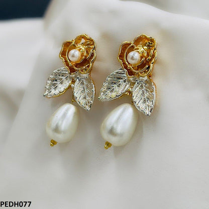 Flower/Pearl Drop Earring Pair - PEDH077 SDQ