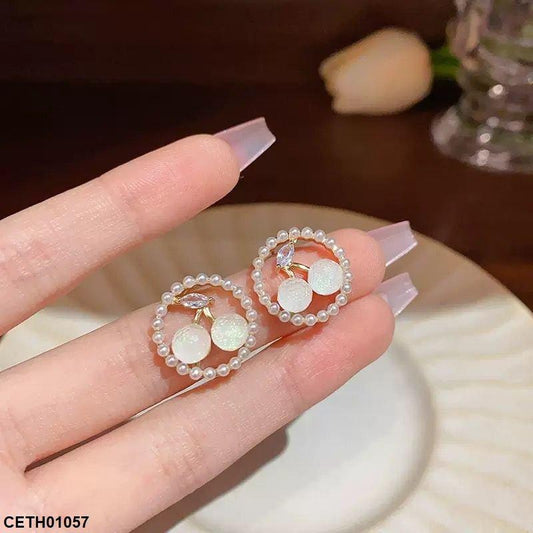 Round Shape Cherry Earrings Tops Pair - CEDH01057 ZHL