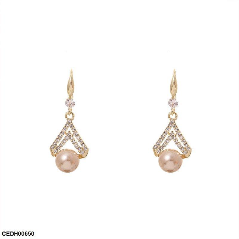 Modern Pearl Drop Earrings Golden - CEDH00650 LSH
