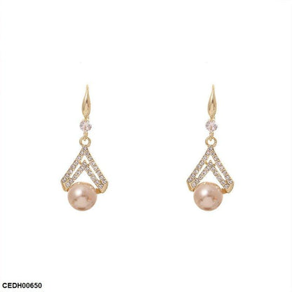 Modern Pearl Drop Earrings Golden - CEDH00650 LSH