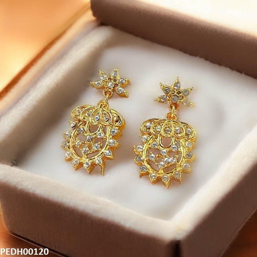 Golden Flower Vase Drop Earrings - PEDH00120 MZM