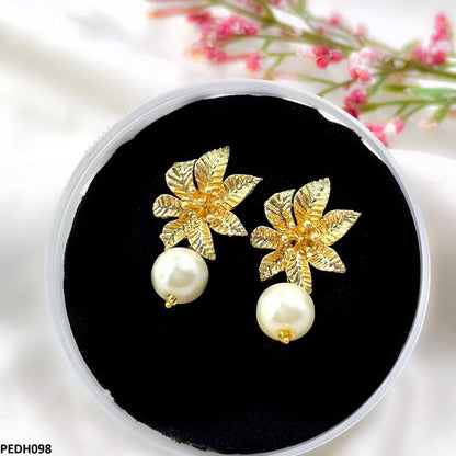 Korean Flower Pearl Drop Earrings - PEDH098 SDQ