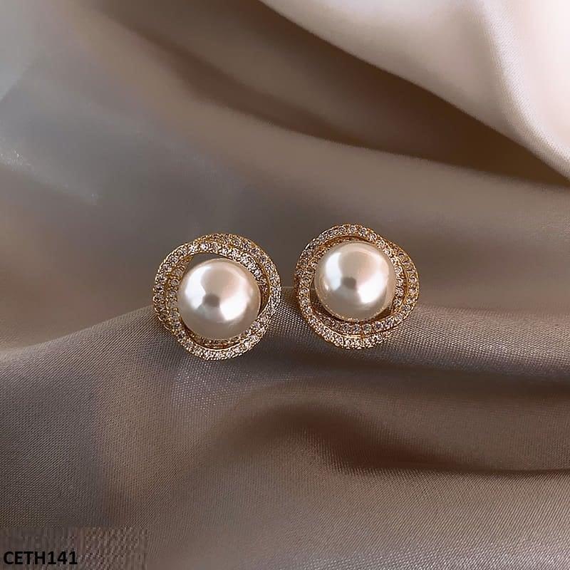 Twisted Pearl Studs Earrings Pair - CETH141 LSH