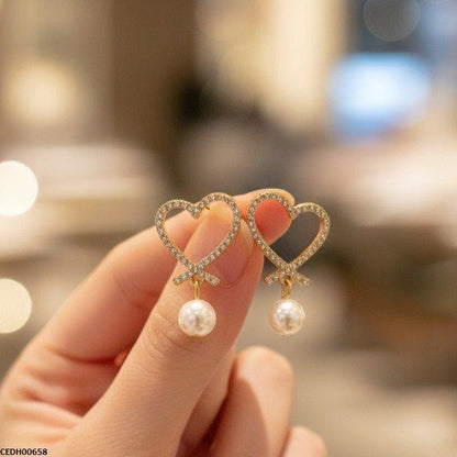Heart Pearl Drop Earrings - CEDH00658 SDQ