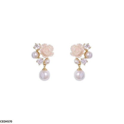 Rose Flower Pearl Drop Earrings - CEDH570 HJF