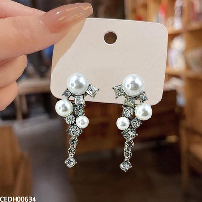 ZigZag Pearl Ear Drop Earrings Pair - CEDH00634 FRN