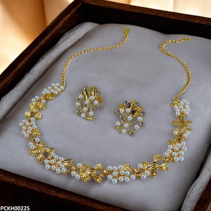Golden Leaf Pearl Choker Set - PCKH00225 SDQ