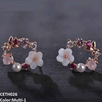 Crystal Flower Round Stud Earrings Pair - CETH026 SDQ