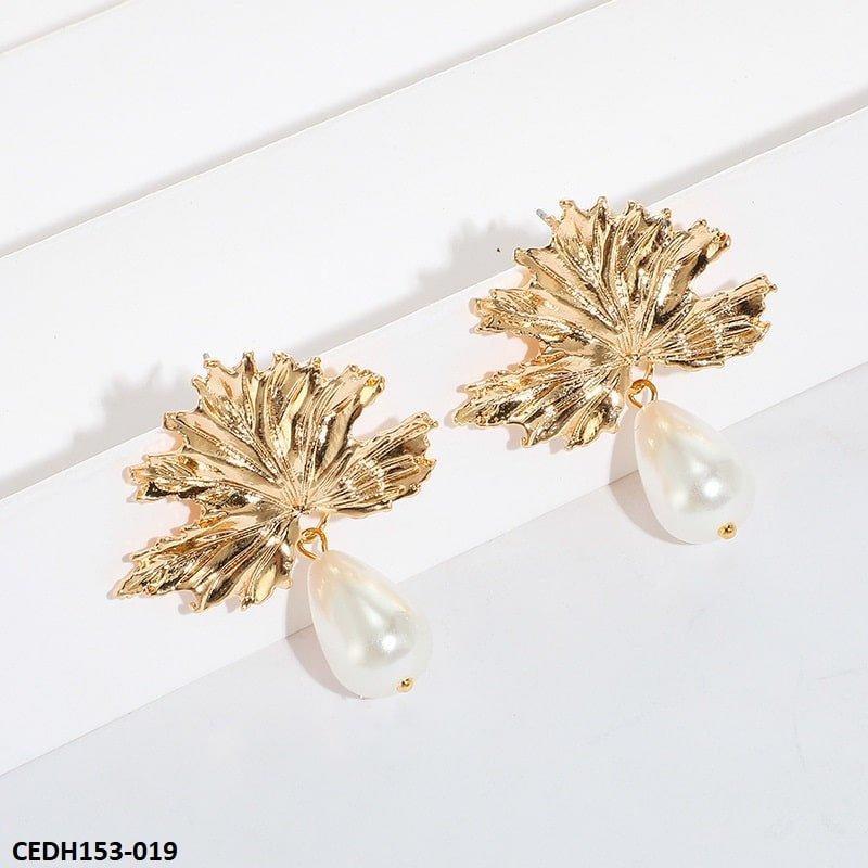 Leaf Pearl Drop Earrings Pair - CEDH153 ZLX
