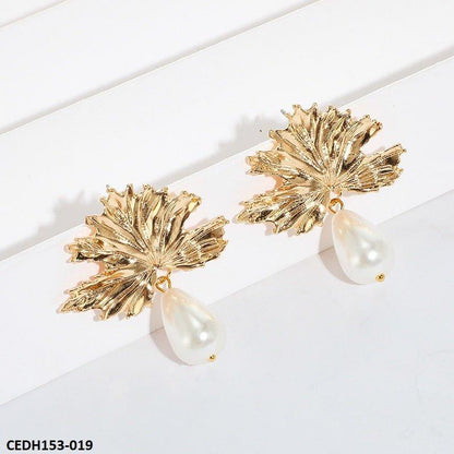 Leaf Pearl Drop Earrings Pair - CEDH153 ZLX