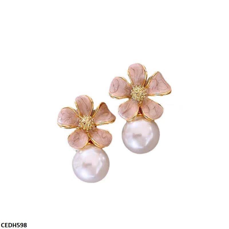 Flower Pearl Drop Earrings - CEDH598 ZHL