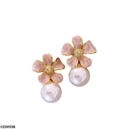 Flower Pearl Drop Earrings - CEDH598 ZHL