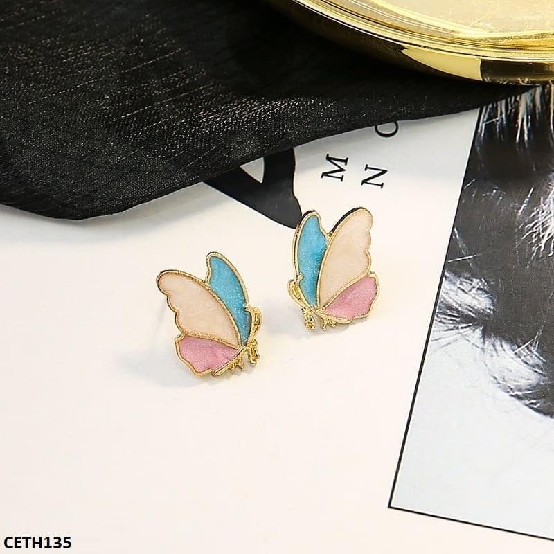 Colorful Butterfly Stud Earrings Pair - CETH135 LSH