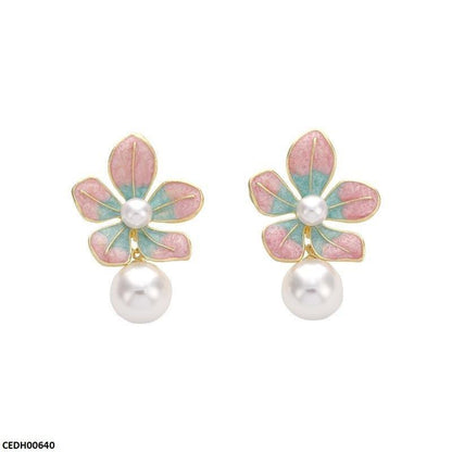 Gradient Flower Pearl Drop Earrings - CEDH00640 LSH