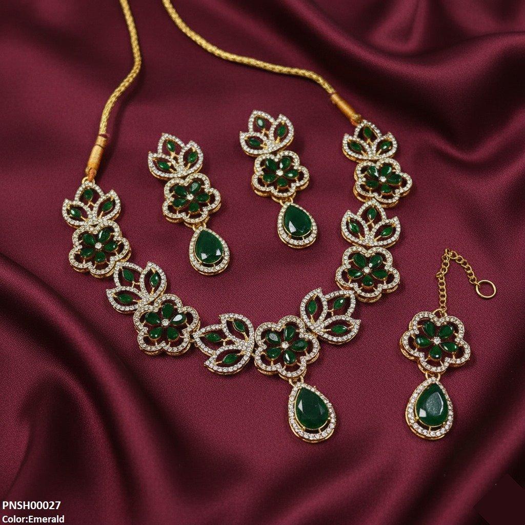 Black Tear Flower Necklace Set - PNSH00027 FRN