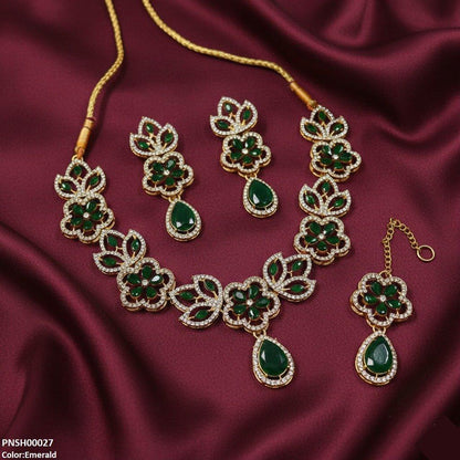 Black Tear Flower Necklace Set - PNSH00027 FRN