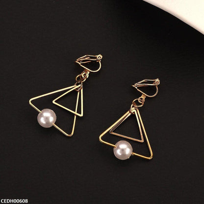 Double Triangle Pearl Drop Earrings -CEDH00608 QWN