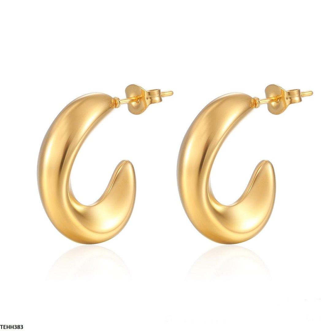 C Shape Earrings Hoops Pair - TEHH383 YYE