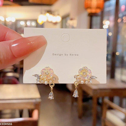 Korean Flower/Tear Drop Earrings - CEDH555 HJF