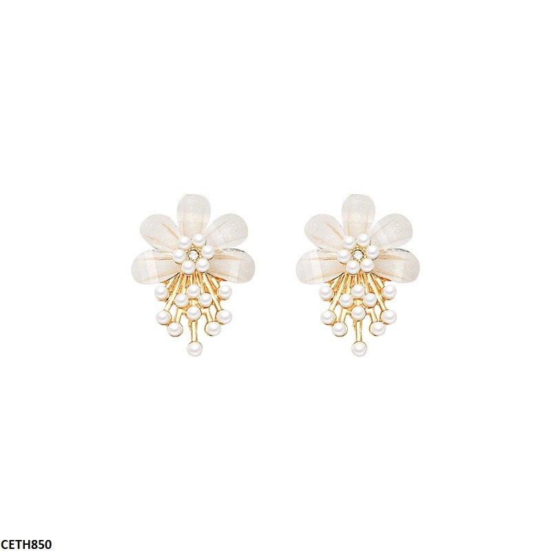 Korean Pearl Beige Flower Tops Pair - CETH850 HJF
