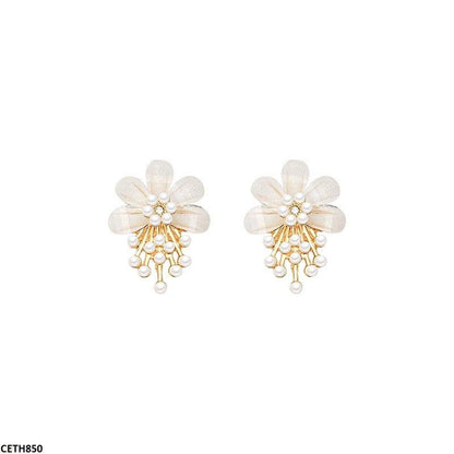 Korean Pearl Beige Flower Tops Pair - CETH850 HJF