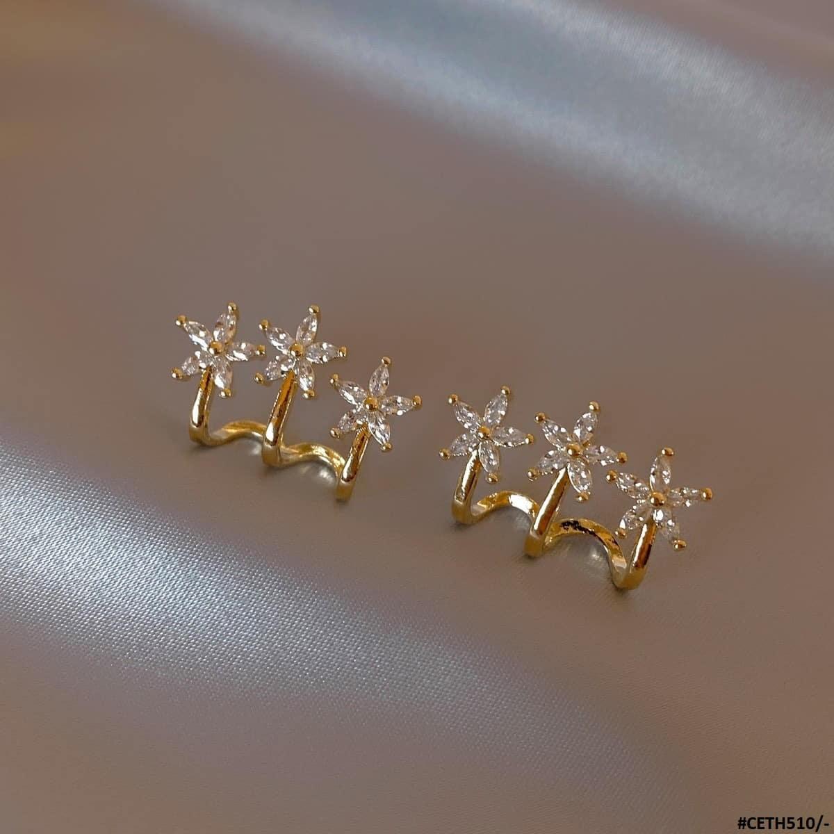 Triple Star Sterling Korean Earrings - CETH510
