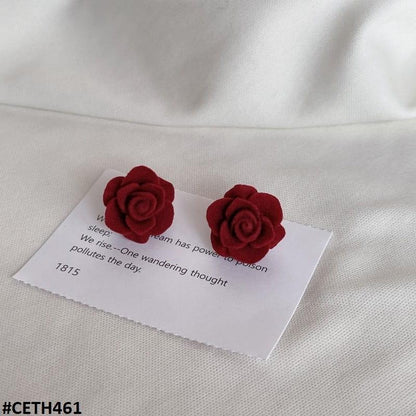 Velvet Red Rose Mini Stud Earrings - CETH461 ZHL