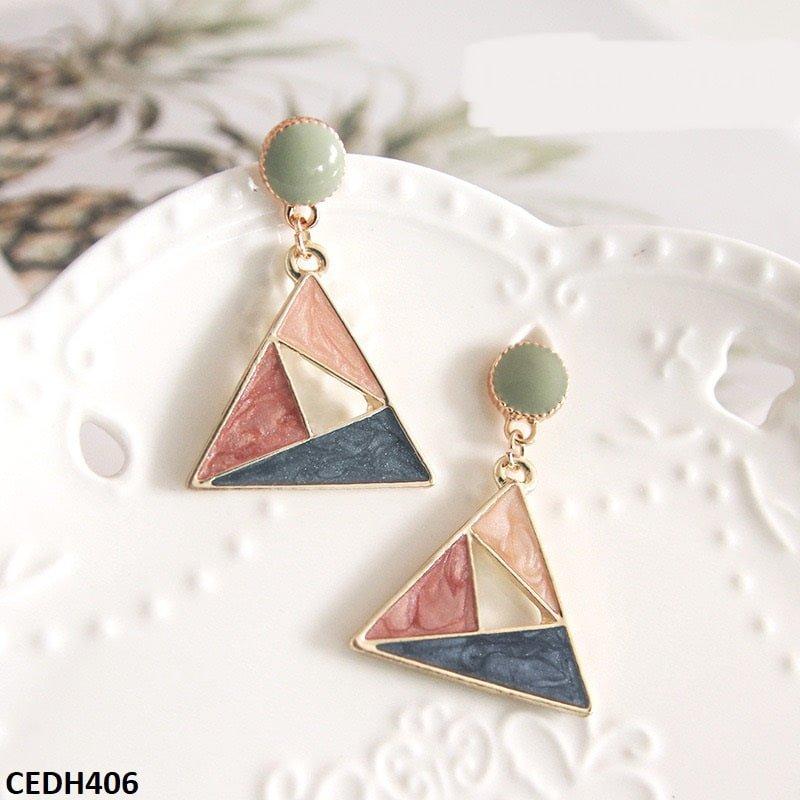 Painted Triangle Drop Earrings Pair - CEDH406 YHC