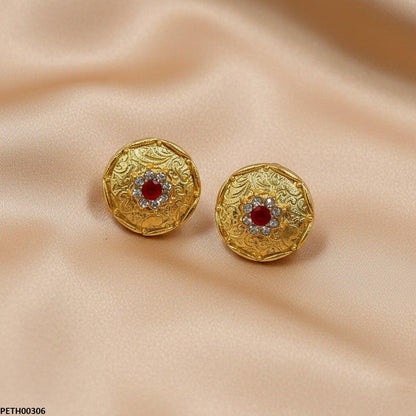 Golden Round Stone Earring Tops Pair - PETH00306 MZM
