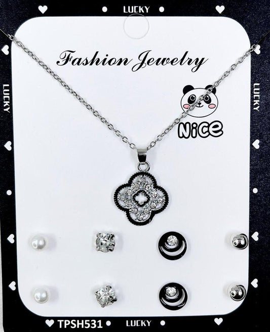 Flower Pendent Earrings Set - TPSH531 FNG
