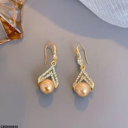 Modern Pearl Drop Earrings Golden - CEDH00650 LSH