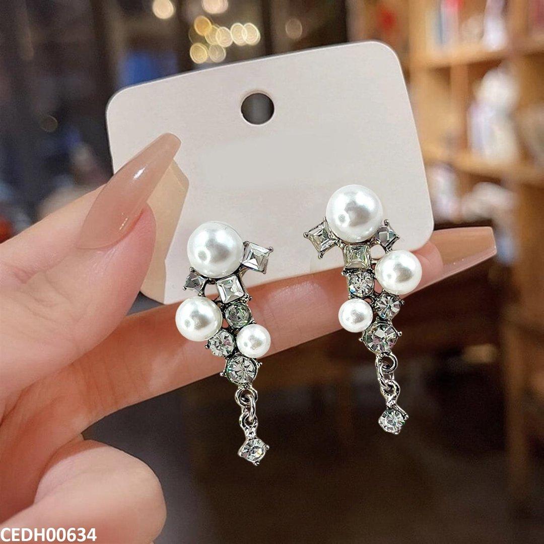 ZigZag Pearl Ear Drop Earrings Pair - CEDH00634 FRN