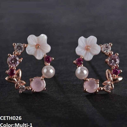 Crystal Flower Round Stud Earrings Pair - CETH026 SDQ