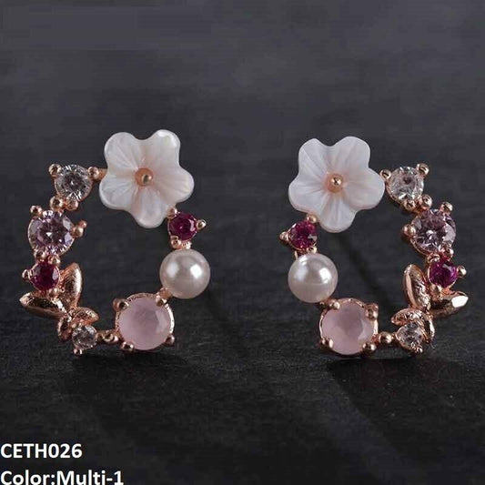 Crystal Flower Round Stud Earrings Pair - CETH026 SDQ
