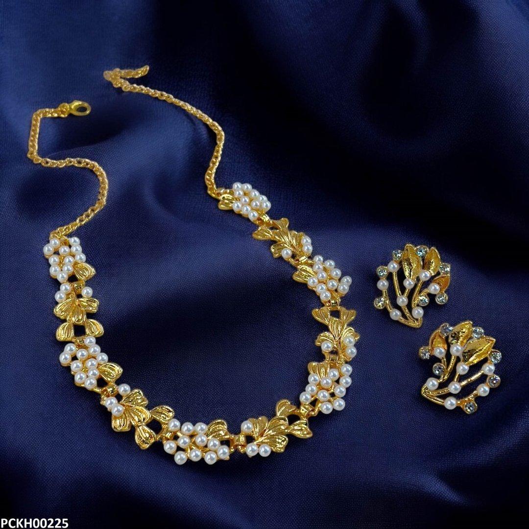Golden Leaf Pearl Choker Set - PCKH00225 SDQ