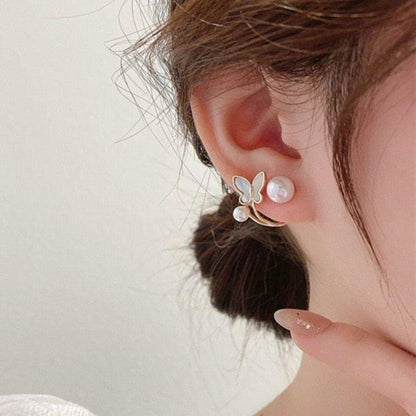 Butterfly Pearl Stud Earrings Pair - CETH506 LSH