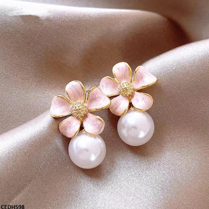 Flower Pearl Drop Earrings - CEDH598 ZHL
