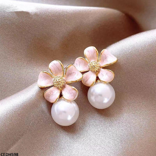 Flower Pearl Drop Earrings - CEDH598 ZHL