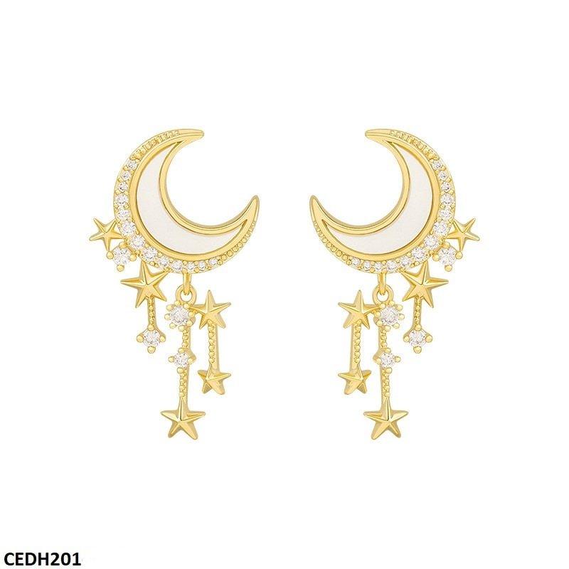 Moon Stars Drop Earrings Pair - CEDH201 SIQ