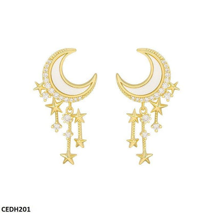 Moon Stars Drop Earrings Pair - CEDH201 SIQ