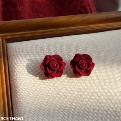 Velvet Red Rose Mini Stud Earrings - CETH461 ZHL