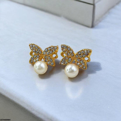 Korean Butterfly Pearl Earrings Tops - CETH00984 FRN
