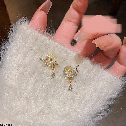 Korean Flower/Tear Drop Earrings - CEDH555 HJF