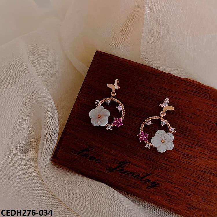 Butterfly Flower Drop Earrings Pair - CEDH276 YYZ
