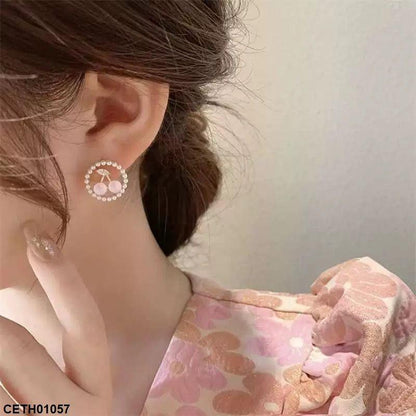 Round Shape Cherry Earrings Tops Pair - CETH01057 ZHL