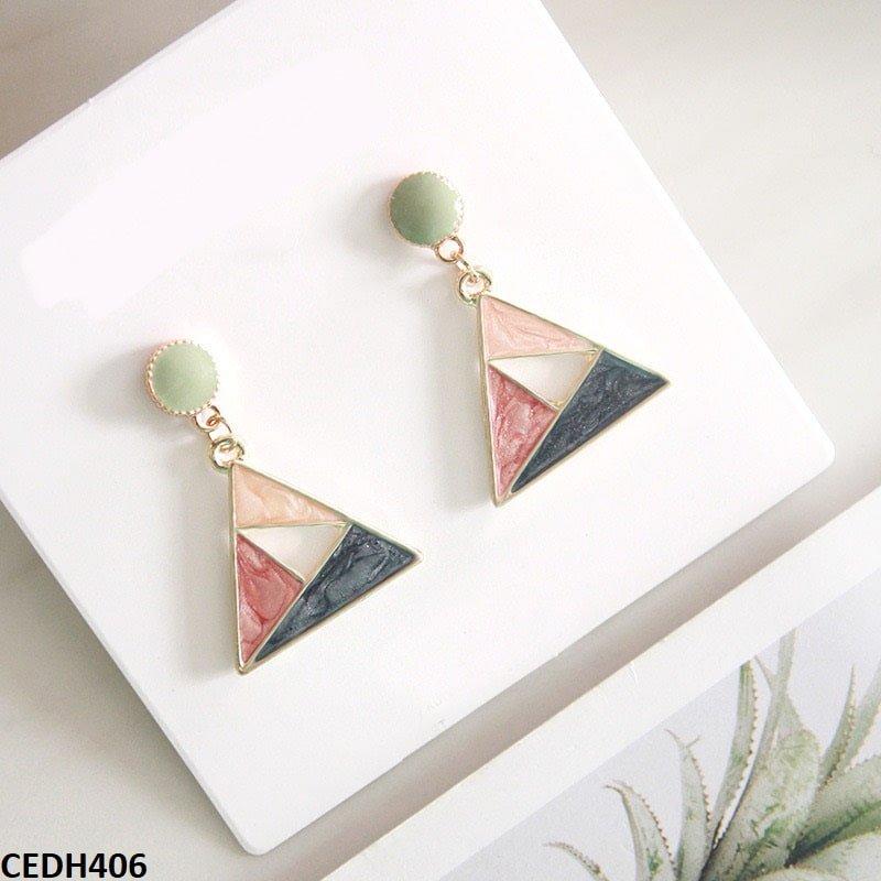 Painted Triangle Drop Earrings Pair - CEDH406 YHC
